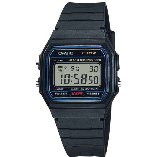 Casio F-91w-1yeg inttirolex digitaalikello edestäpäin