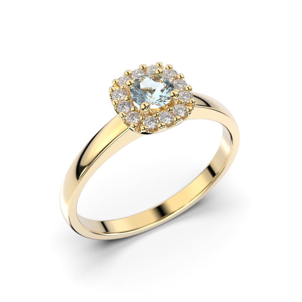 Festive Janette Akvamariini Timanttisormus 0,12 ct keltakulta