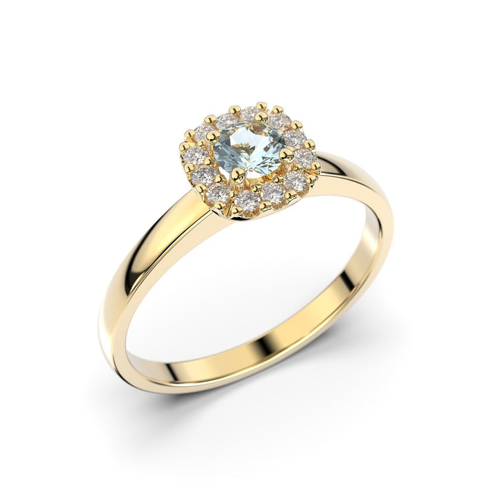 Festive Janette Akvamariini Timanttisormus 0,12 ct keltakulta