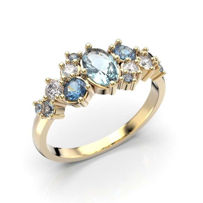 Festive Natasha Blue timanttisormus keltakulta 0,16 ct