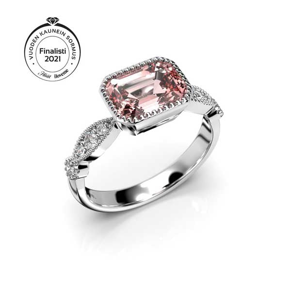 Festive Rosette Timanttimorganiittisormus 0,16 ct valkokulta