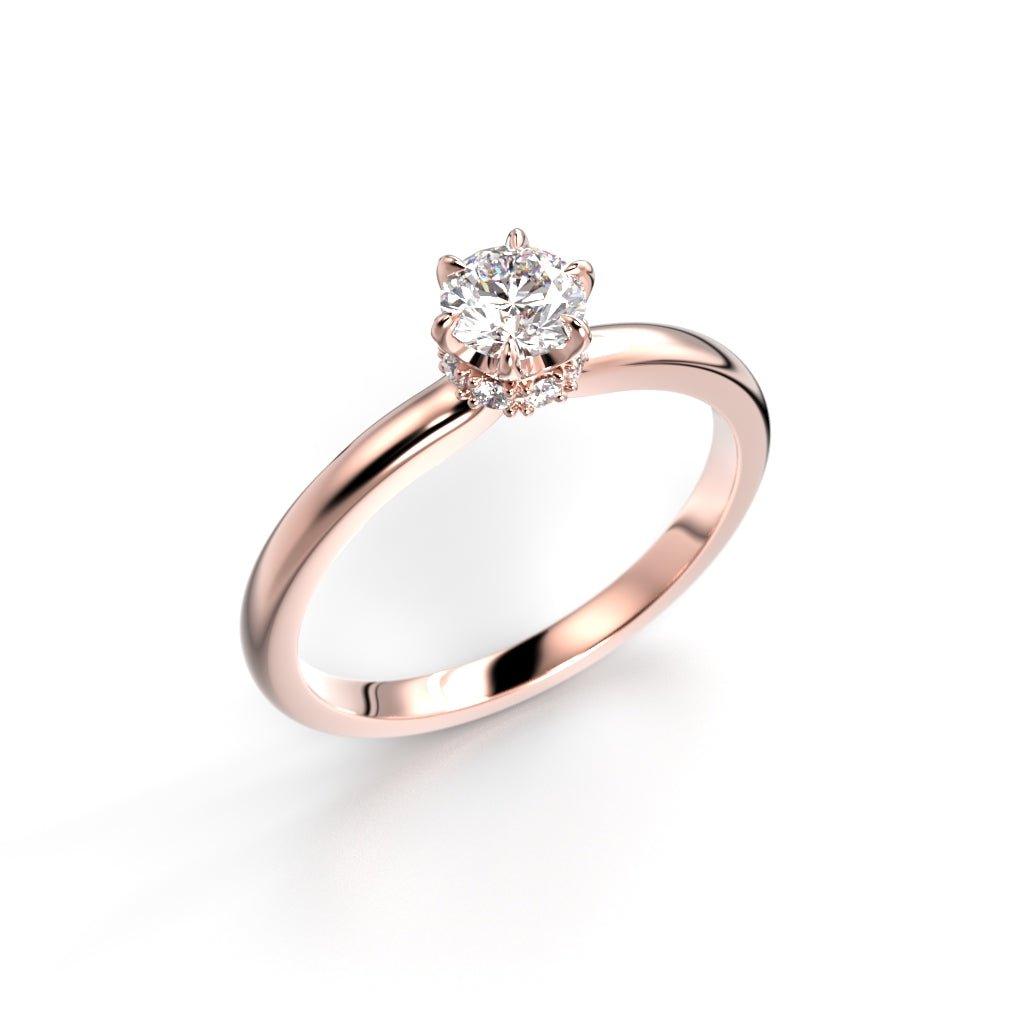 Festive Heidi Hidden Halo 0,38 ct timanttisormus punakulta, viistokuva