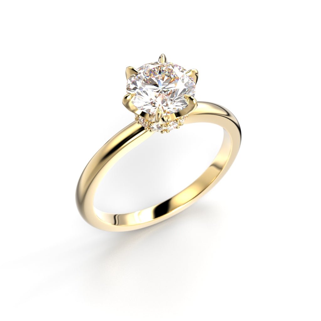 Festive Heidi Hidden Halo 1,10 ct timanttisormus keltakulta, viistokuva