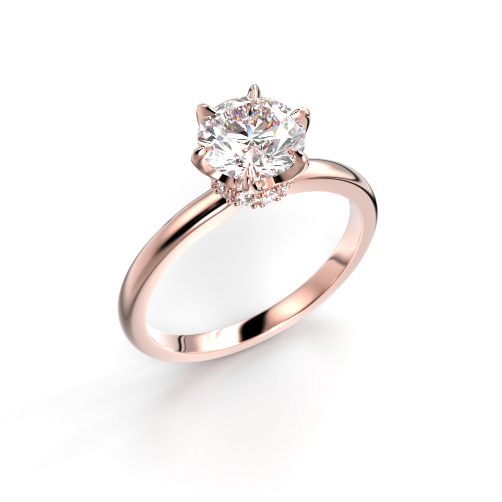 Festive Heidi Hidden Halo 1,10 ct timanttisormus punakulta, viistokuva