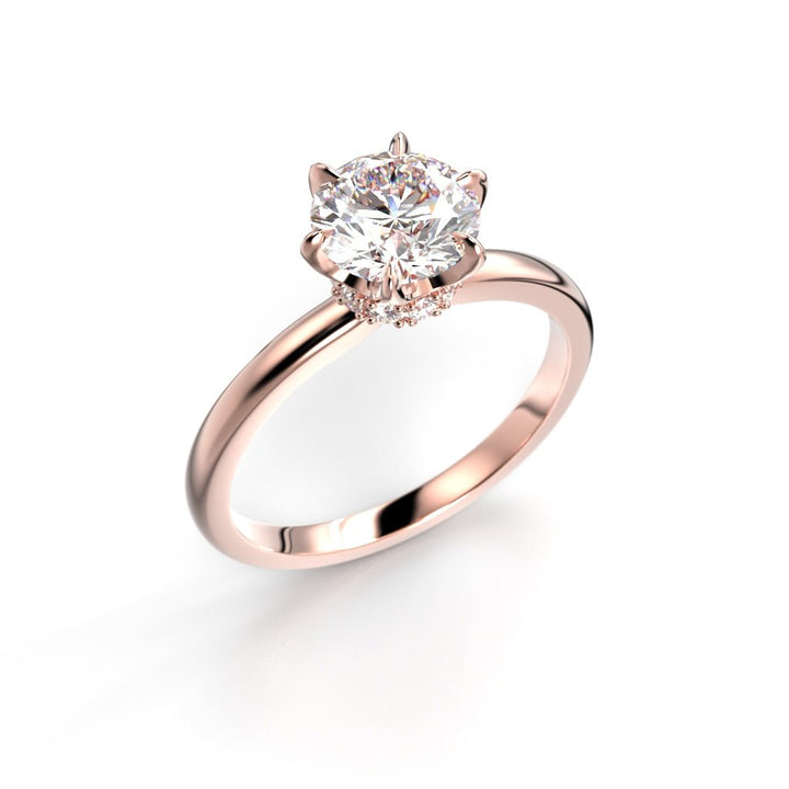 Festive Heidi Hidden Halo 1,10 ct timanttisormus punakulta, viistokuva