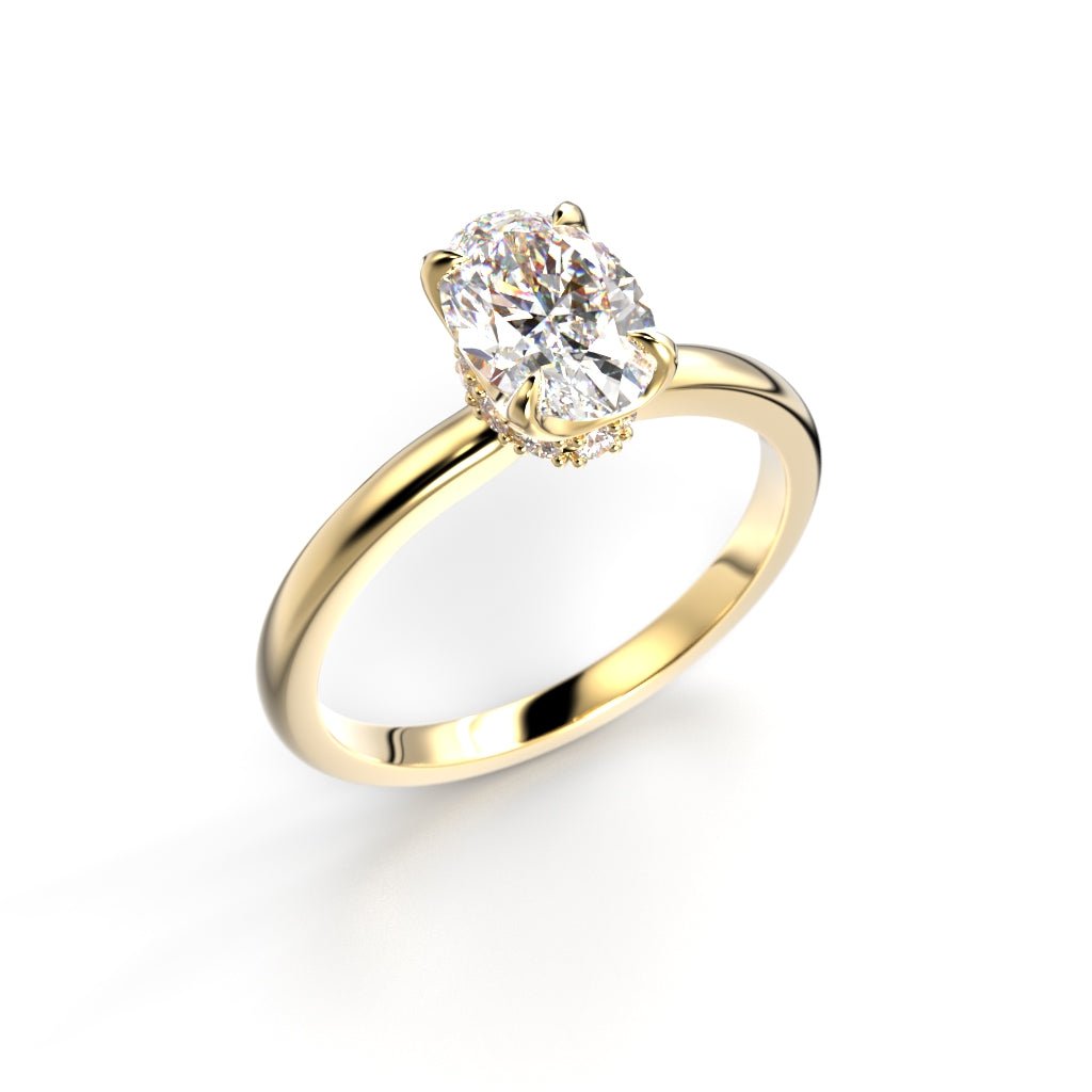 Festive Heidi Hidden Halo Oval 1,10 ct timanttisormus keltakulta, viistokuva