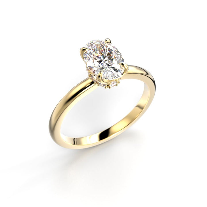 Festive Heidi Hidden Halo Oval 1,10 ct timanttisormus keltakulta, viistokuva