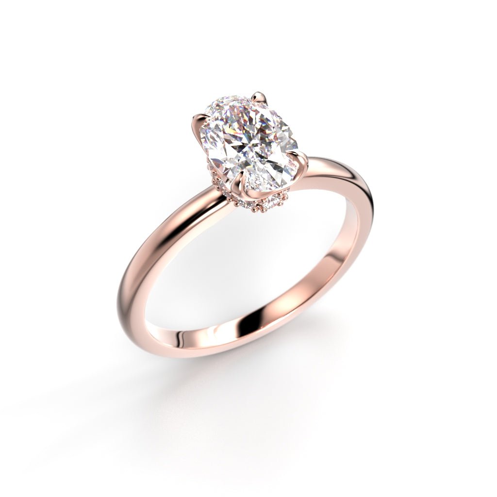 Festive Heidi Hidden Halo Oval 1,10 ct timanttisormus punakulta, viistokuva