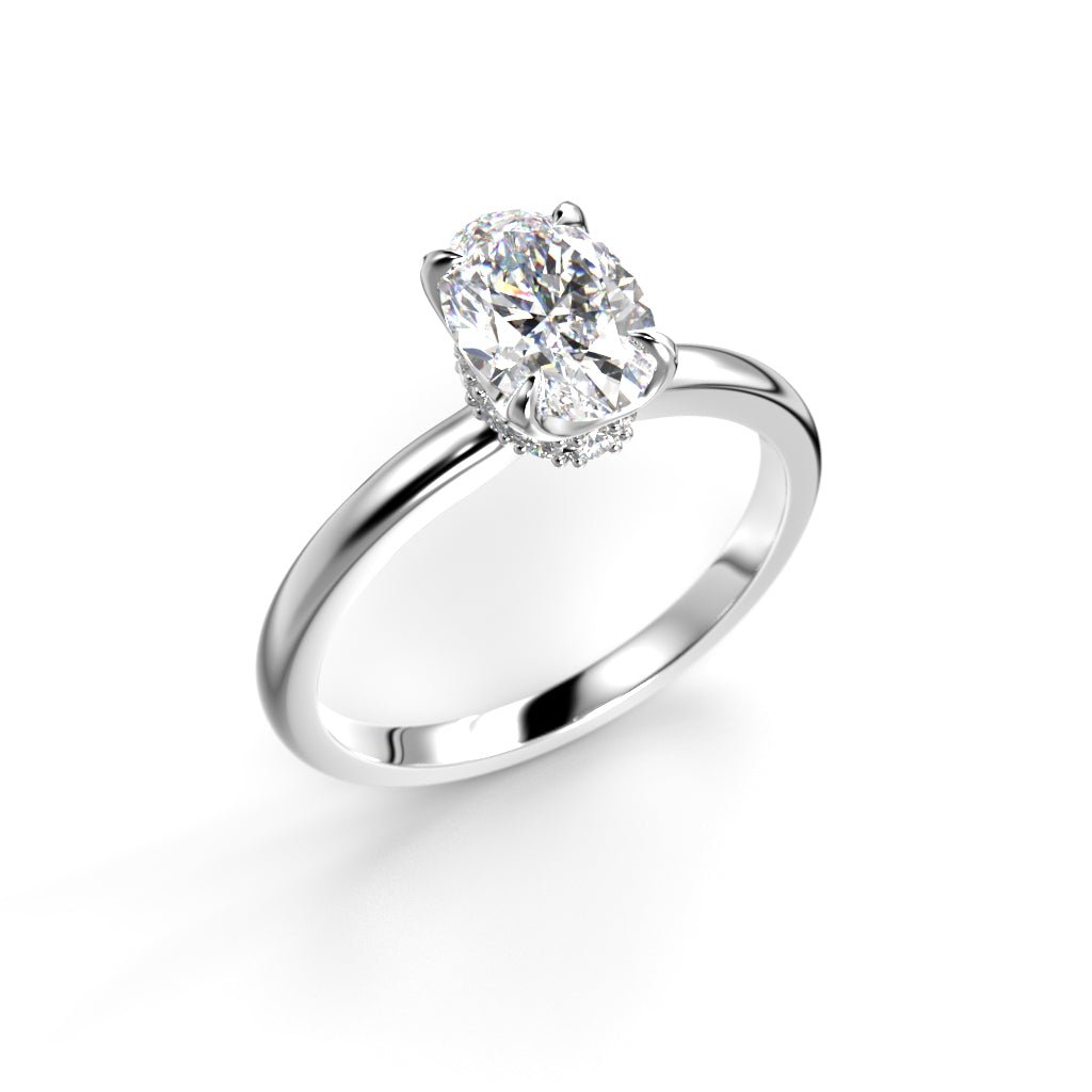 Festive Heidi Hidden Halo Oval 1,10 ct timanttisormus valkokulta, viistokuva