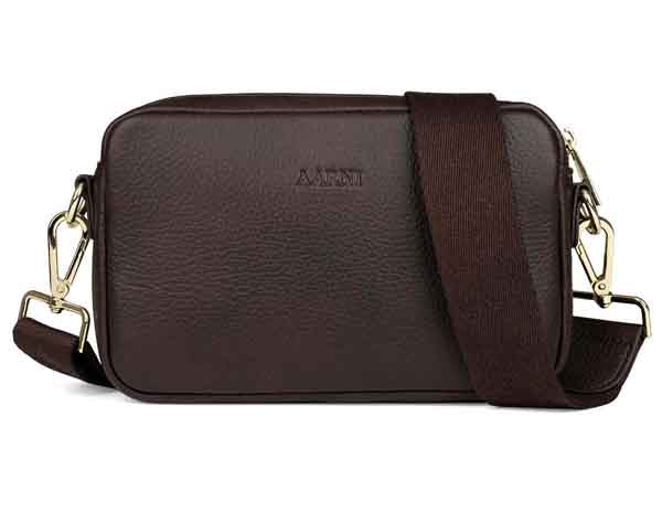 Aarni olkalaukku hirvennahka tummanruskea/kulta