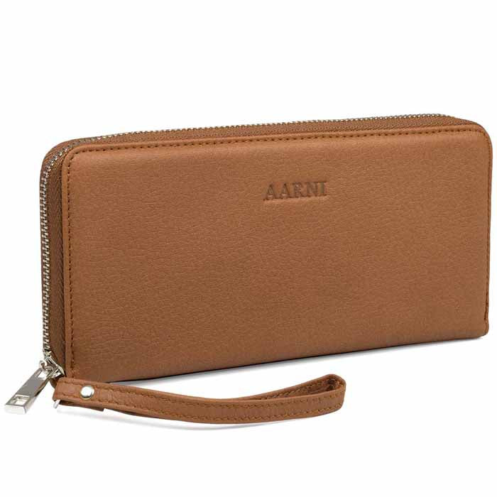 Aarni Clutch-lompakko hirvennahka konjakki/hopea