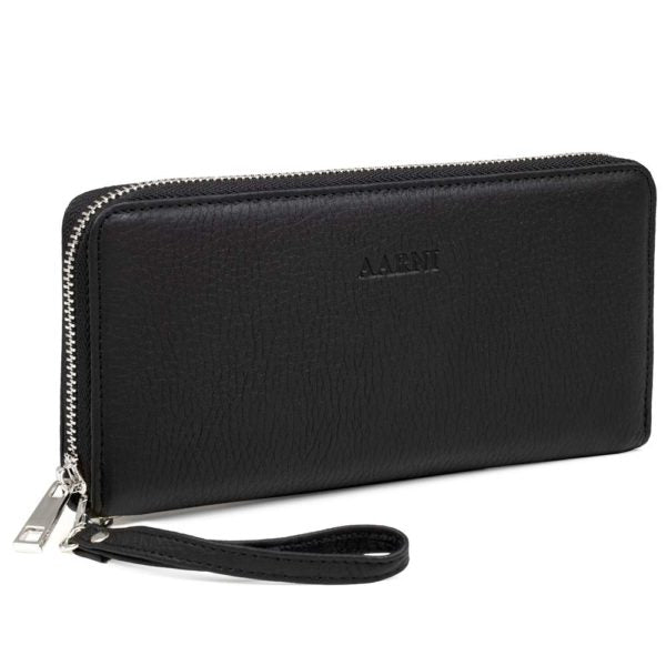 Aarni Clutch-lompakko hirvennahka musta/hopea