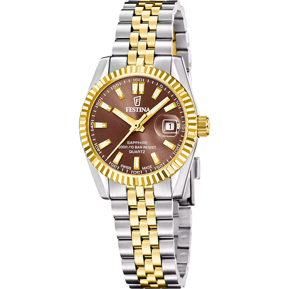 Festina Swiss Made Ladies F20088/3 ruskealla kellotaululla kaksivärinen teräsranneke