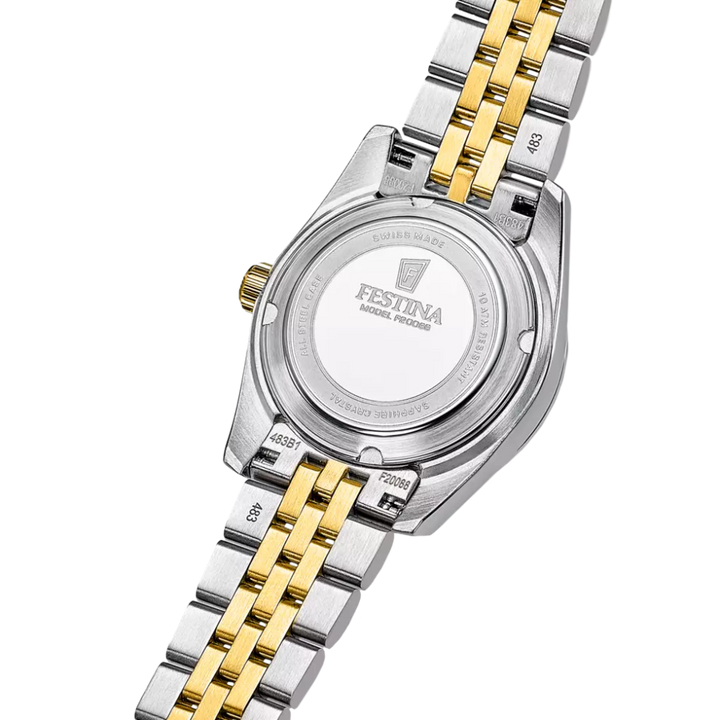 Festina Swiss Made Ladies F20088/3 ruskealla kellotaululla kaksivärinen teräsranneke takaosa