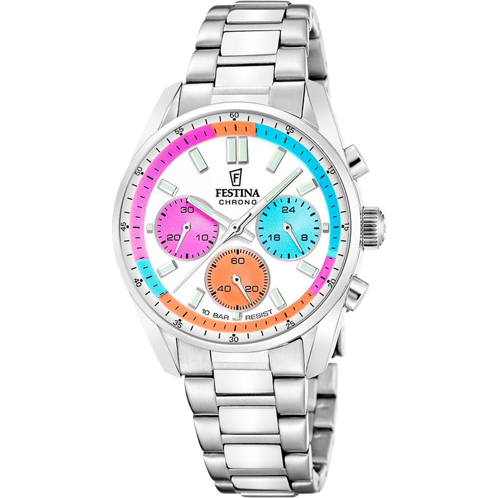 Festina boyfriend F20753/7 monivärinen tyylikäs rannekello teräsrannekkeella