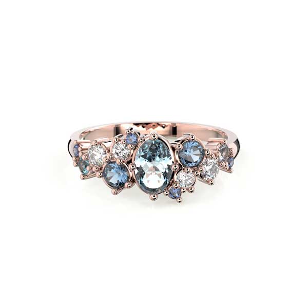 Festive Natasha Blue timanttisormus punakulta 0,16 ct