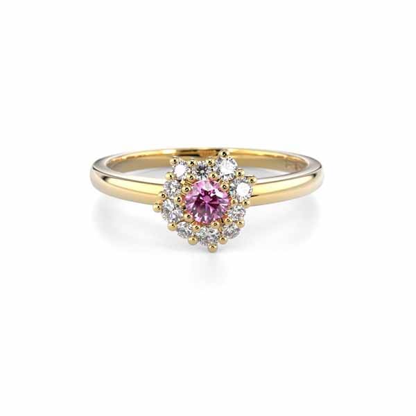 Festive Nadja Halo Pink Timanttisormus 0,18 ct keltakulta