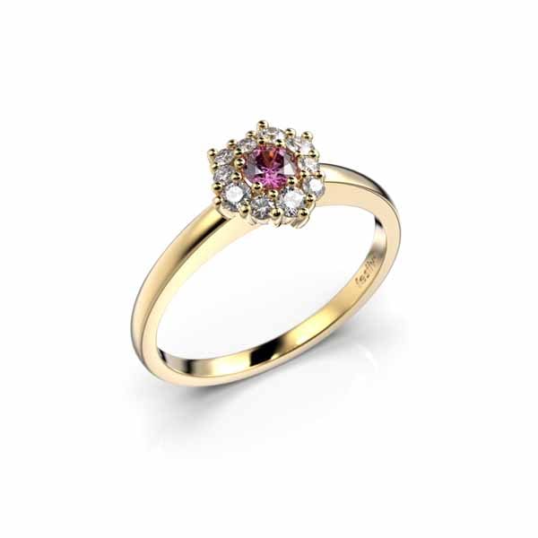 Festive Nadja Halo Pink Timanttisormus 0,18 ct keltakulta