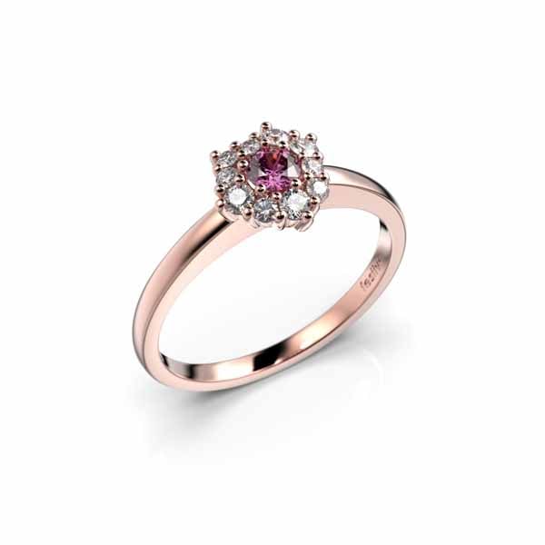 Festive Nadja Halo Pink Timanttisormus 0,18 ct punakulta