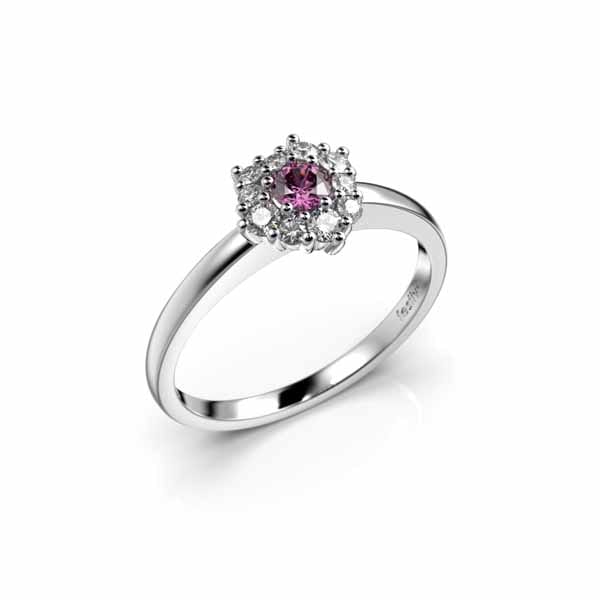 Festive Nadja Halo Pink Timanttisormus 0,18 ct valkokulta