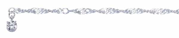 Hopeinen nilkkakoru singapore zirkonialla