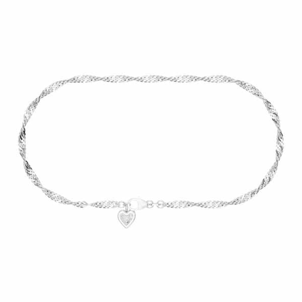 Hopeinen nilkkakoru zirkoniasydämellä