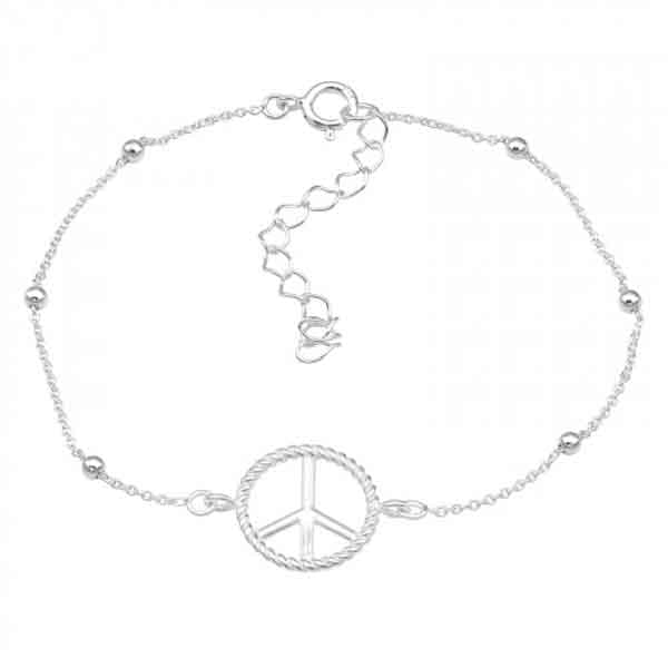 Hopeinen rannekoru peace