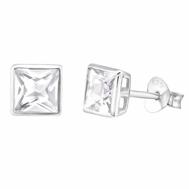 Hopeiset neliö zirkonia korvakorut 5 mm