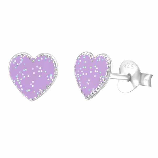 Hopeakorvakorut lila glittersydän
