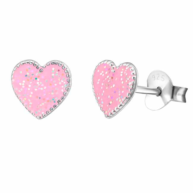 Hopeakorvakorut pinkki glittersydän