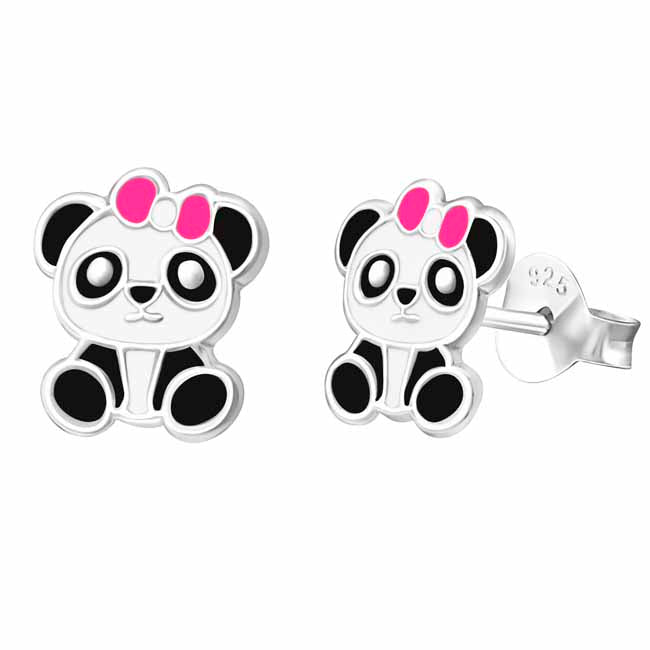 Hopeakorvakorut panda pinkki rusetti