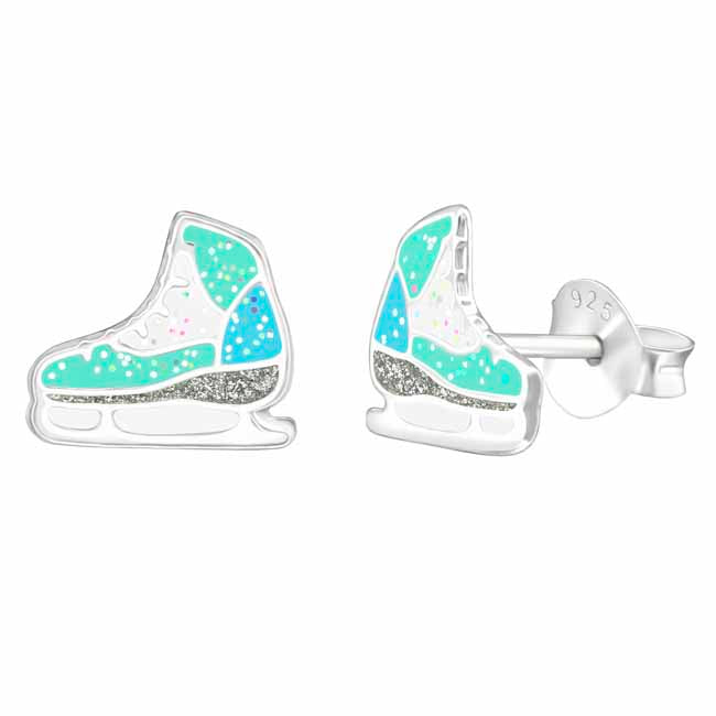 Hopeakorvakorut luistin turkoosi glitter