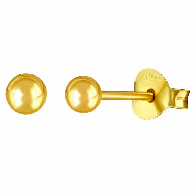 Hopeiset pallokorvakorut 3 mm kultadublee