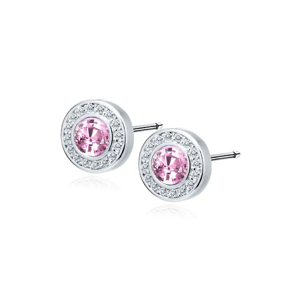 Round silver earrings with cubic zirconia stones
