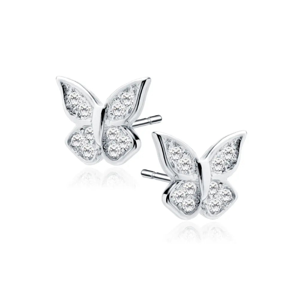 Silver butterfly earrings with zircons