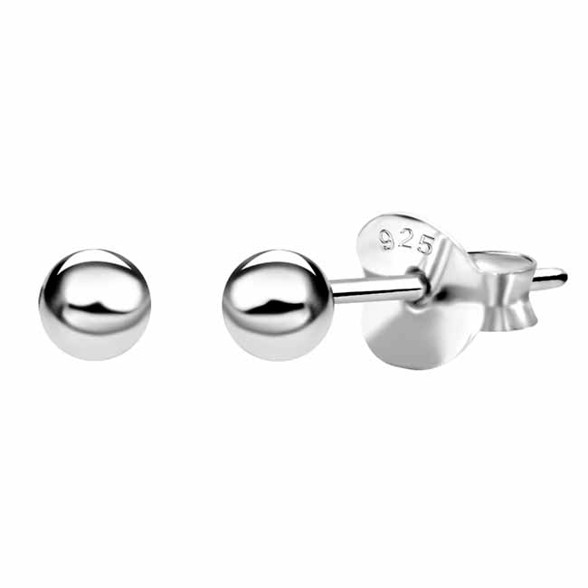Pallokorvakorut hopeaa 3 mm