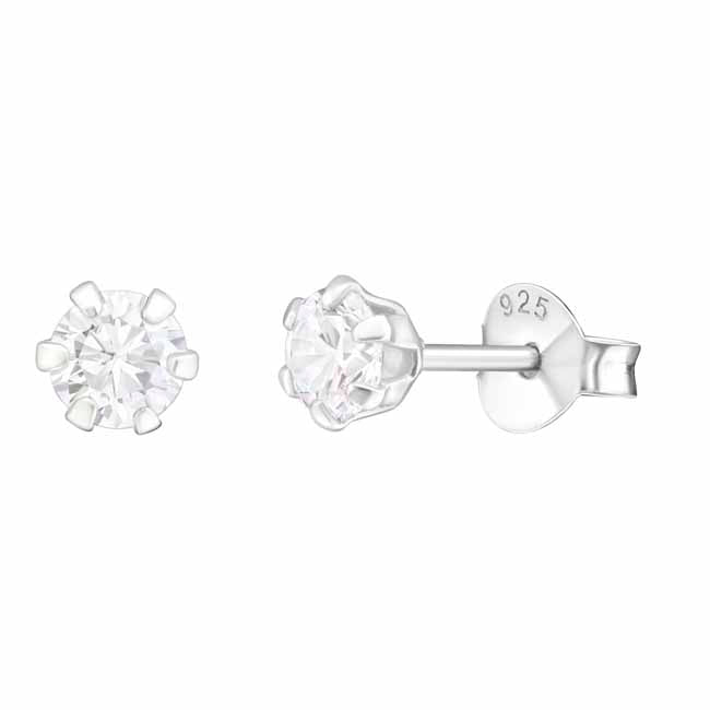 Hopeakorvakorut pyöreä zirkoni 4 mm