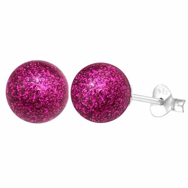 Hopeiset helmikorvakorut fuksia glitter