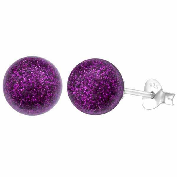 Hopeiset helmikorvakorut violetti glitter