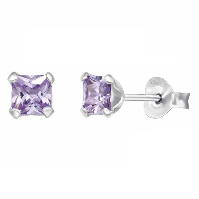Hopeakorvakorut neliö zirkonia 4 mm