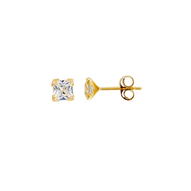 Kultakorvakorut neliö zirkonia 3 mm