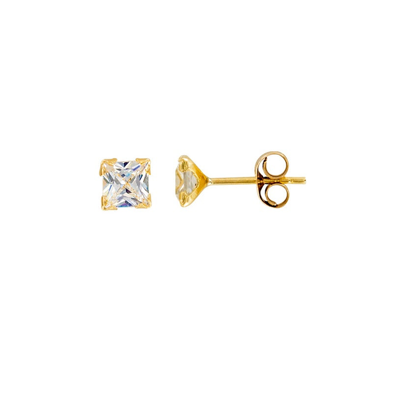 Kultakorvakorut neliö zirkonia 4 mm