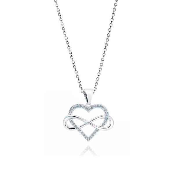 Hopeinen sydänriipus infinity-symbolilla