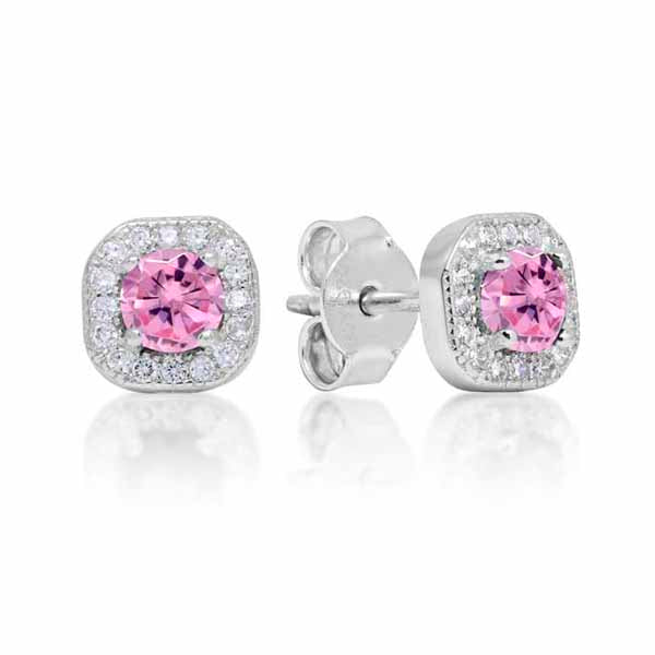 Korutuote Hopeakorvakorut Halo Pinkki Zirkoni E-1533Zpink
