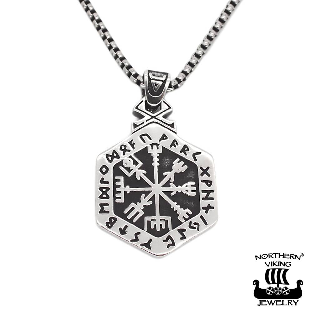Northern Viking Jewelry Hexagonal Vegvisir NVJRS128 Northern Viking Jewelry