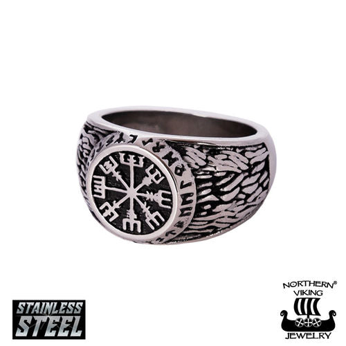 Northern Viking Jewelry Riimu Vegvisir sormus