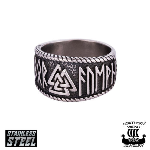 Northern Viking Jewelry Steel Valknut sormus