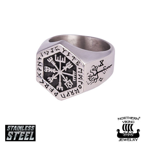 Northern Viking Jewelry Hexagonal Vegvisir sormus