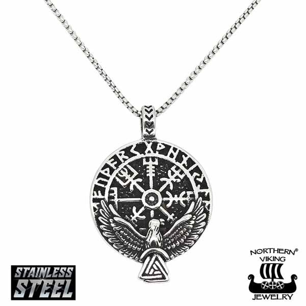 Northern Viking Jewelry Vegvisir Raven kaulakoru NVJRS131