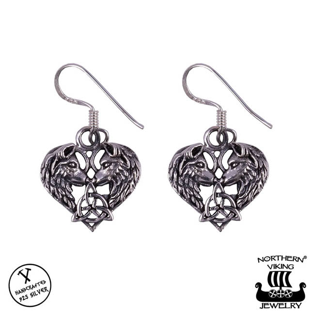 Northern Viking Jewelry Heart Wolf Korvakorut Hopea NVJKK038